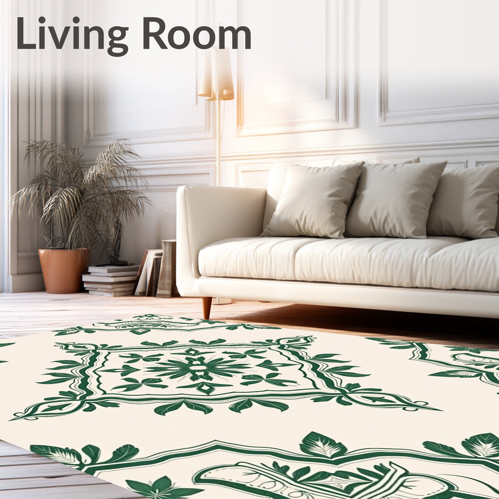 Forest Green Ornate Blossom Frame Rug