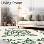 Forest Green Ornate Blossom Frame Rug
