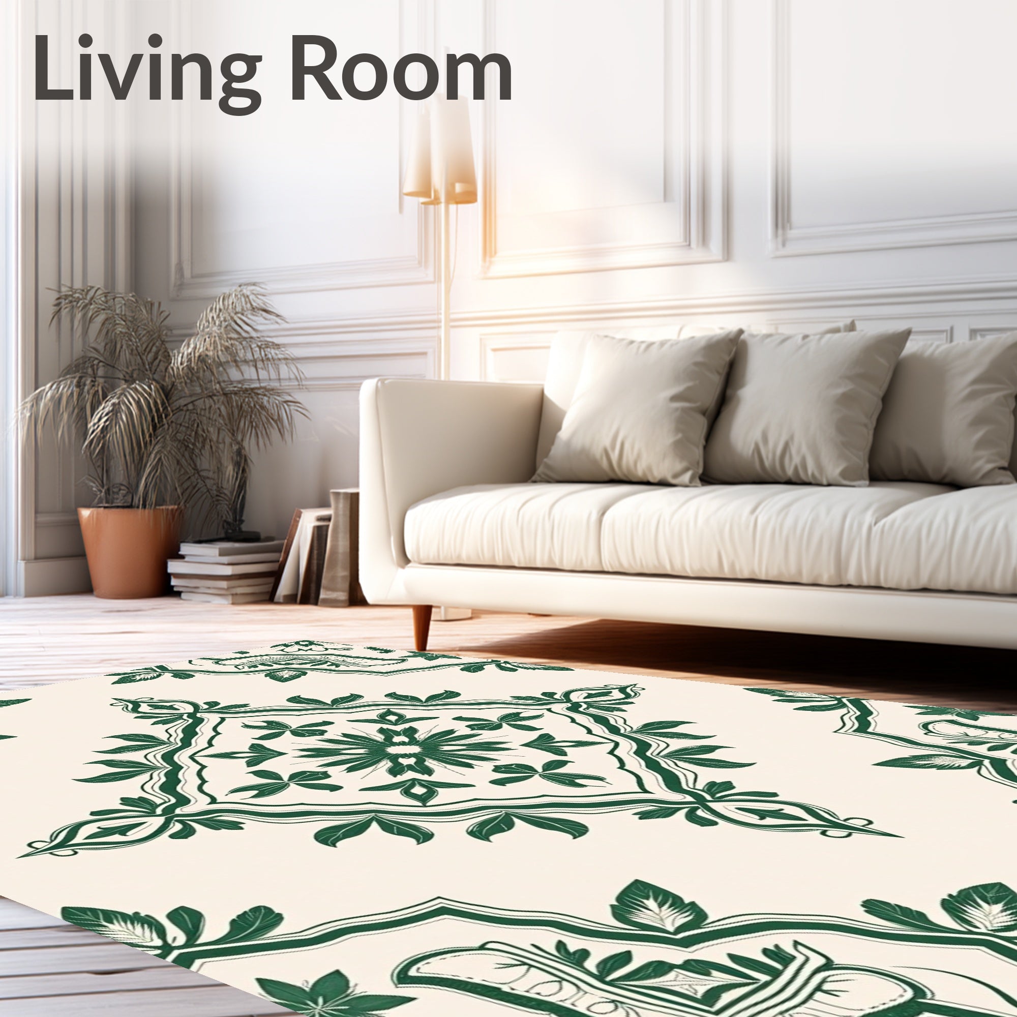 Forest Green Ornate Blossom Frame Rug