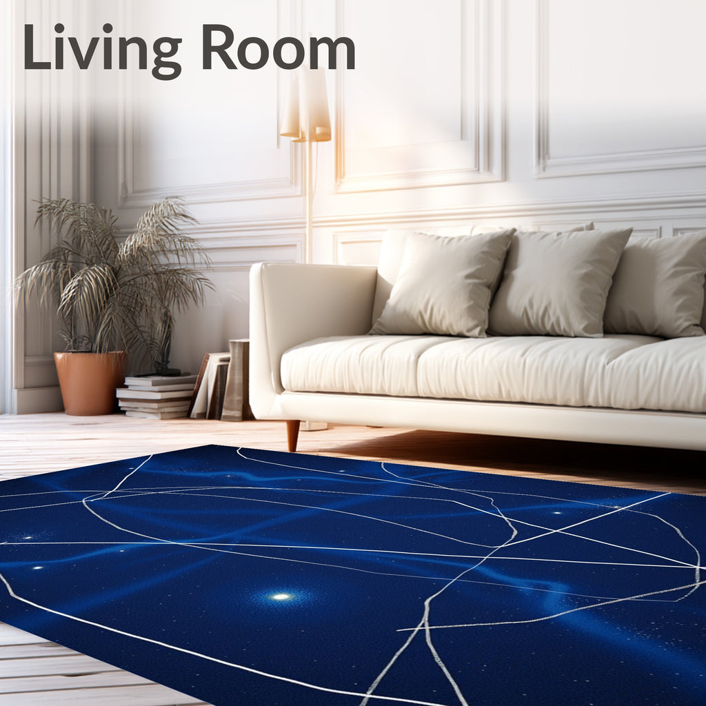 Deep Blue Celestial Abstract Lines Rug