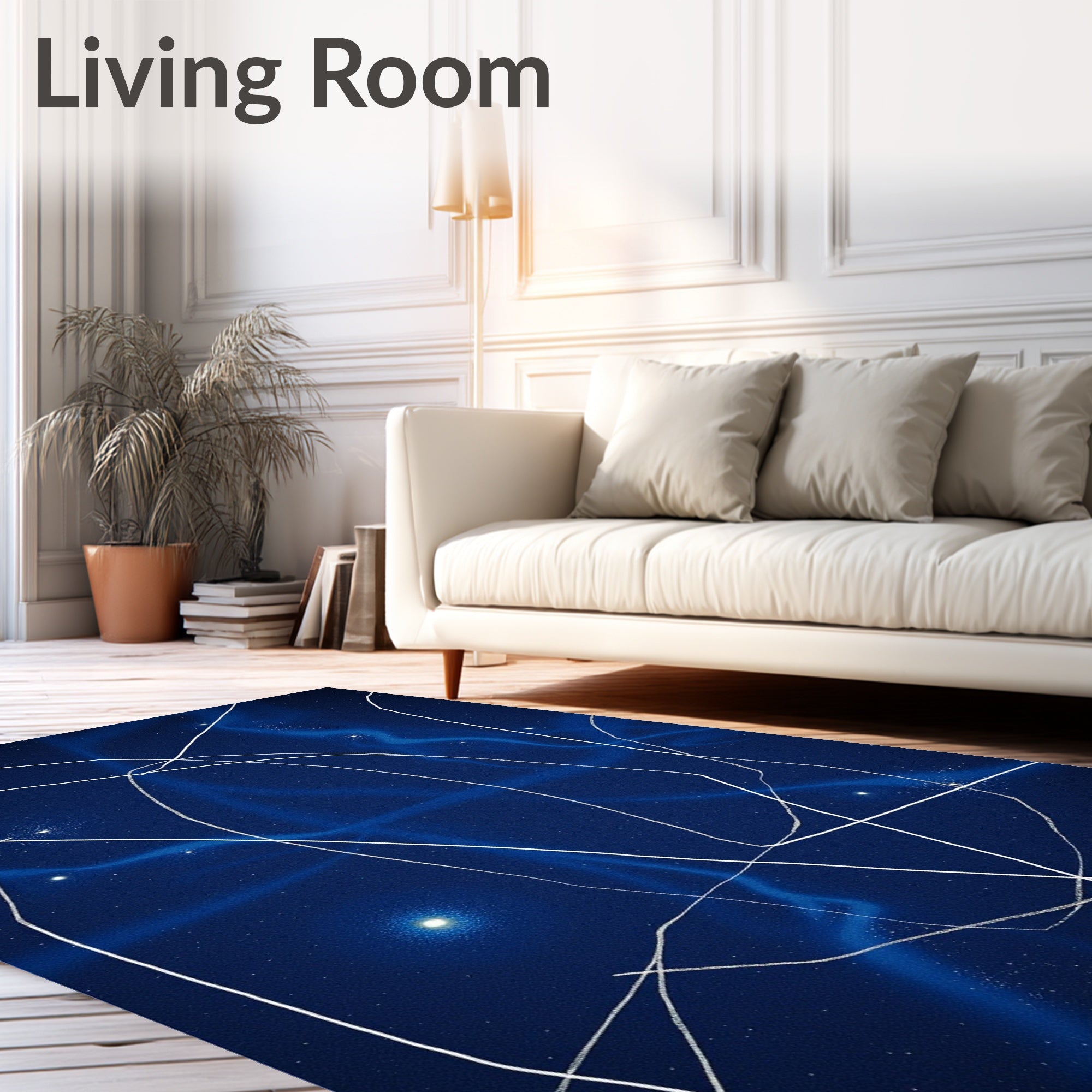 Deep Blue Celestial Abstract Lines Rug