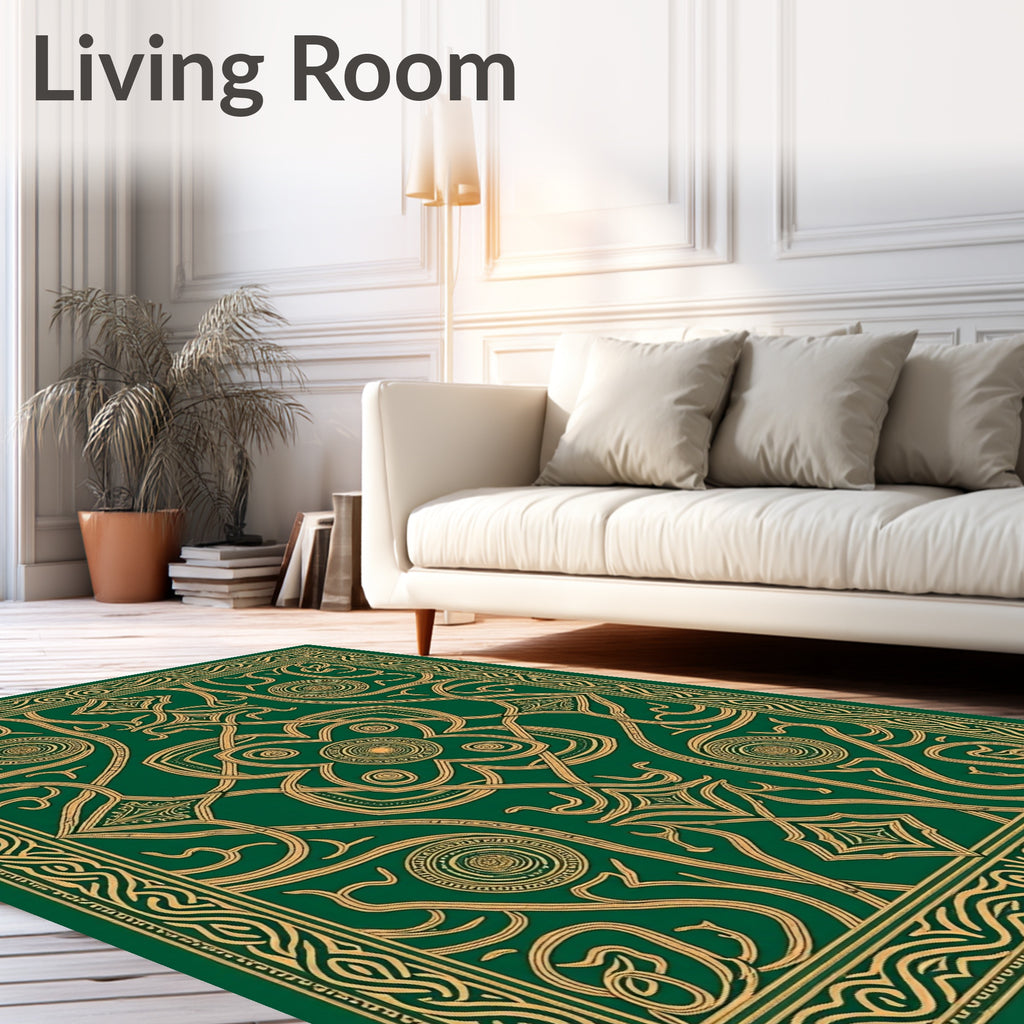 Emerald Gold Intertwined Celtic Knot Rug