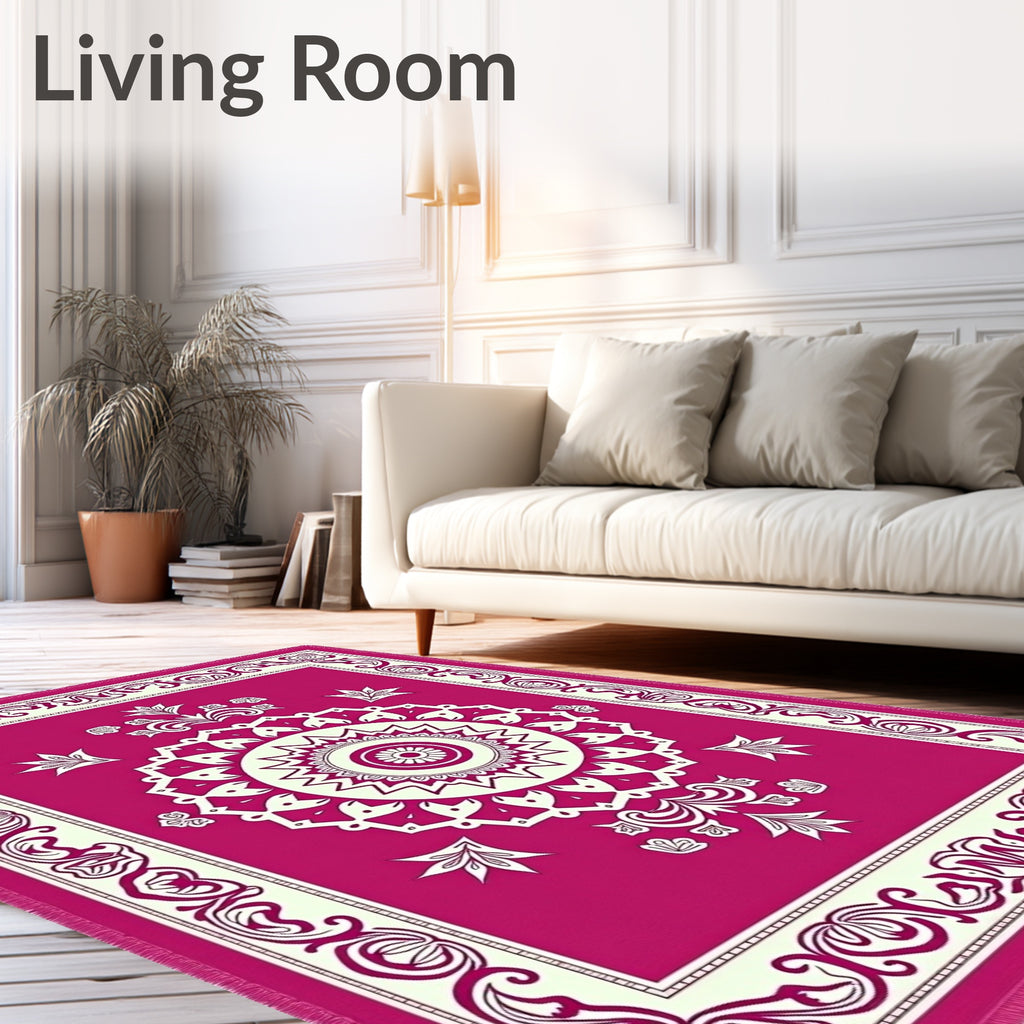 Bold Magenta Medallion Floral Border Rug