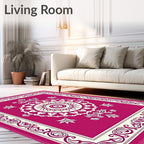 Bold Magenta Medallion Floral Border Rug