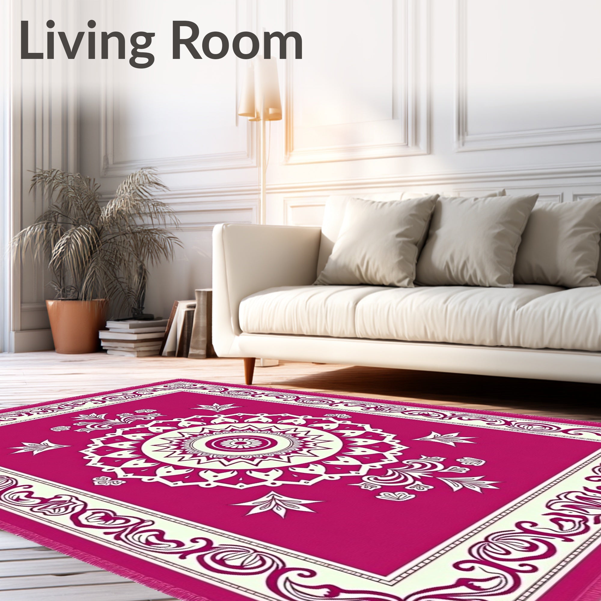Bold Magenta Medallion Floral Border Rug