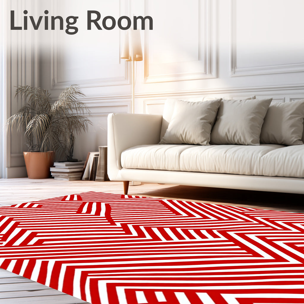 Crimson Geometric Interlocking Stripes Rug