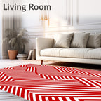 Crimson Geometric Interlocking Stripes Rug