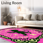 Pink Silhouette Character Snowflake Frame Rug