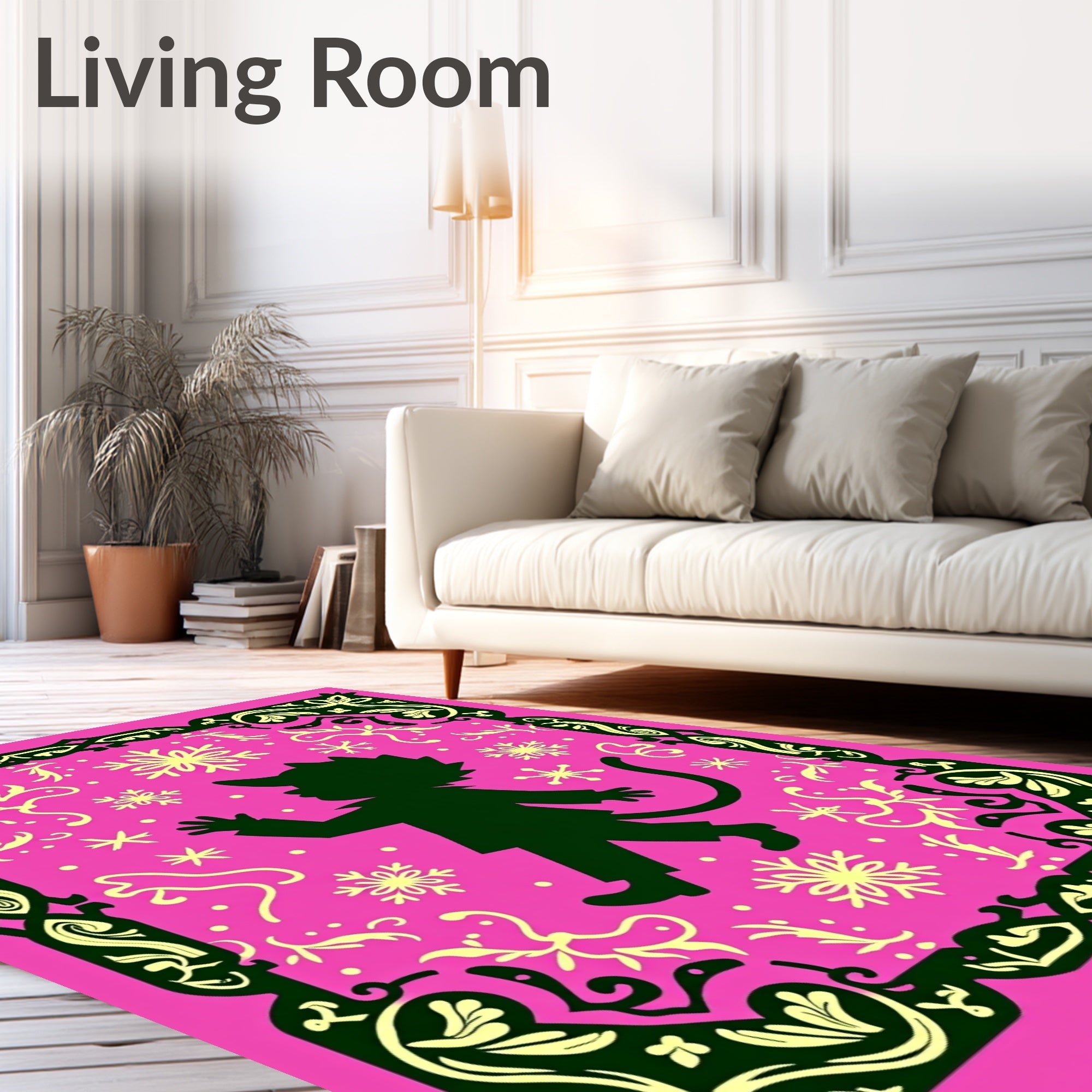 Pink Silhouette Character Snowflake Frame Rug
