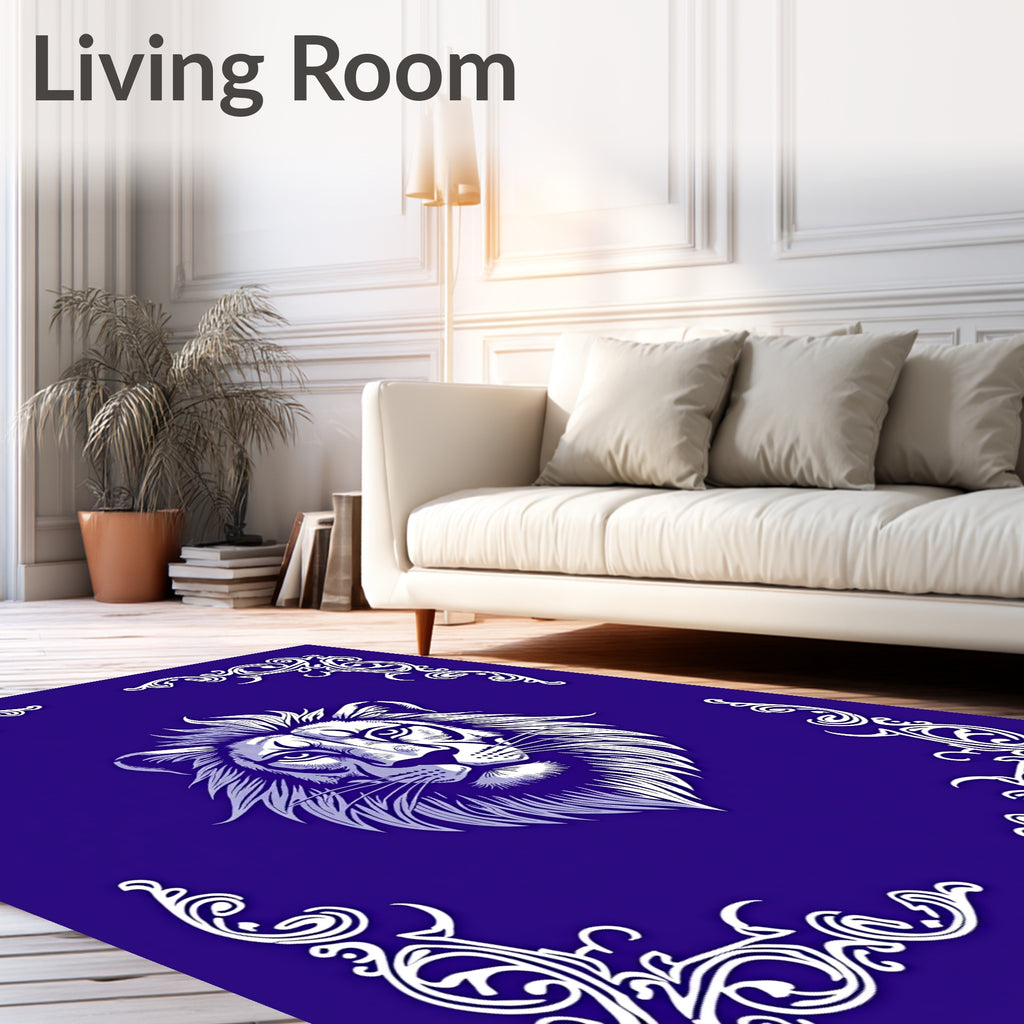 Majestic Lion Head White Filigree Rug
