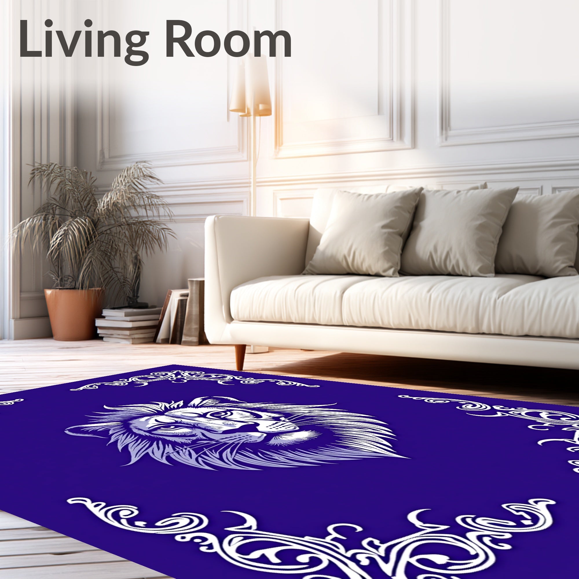 Majestic Lion Head White Filigree Rug