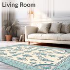 Ornate Teal Cream Floral Medallion Rug