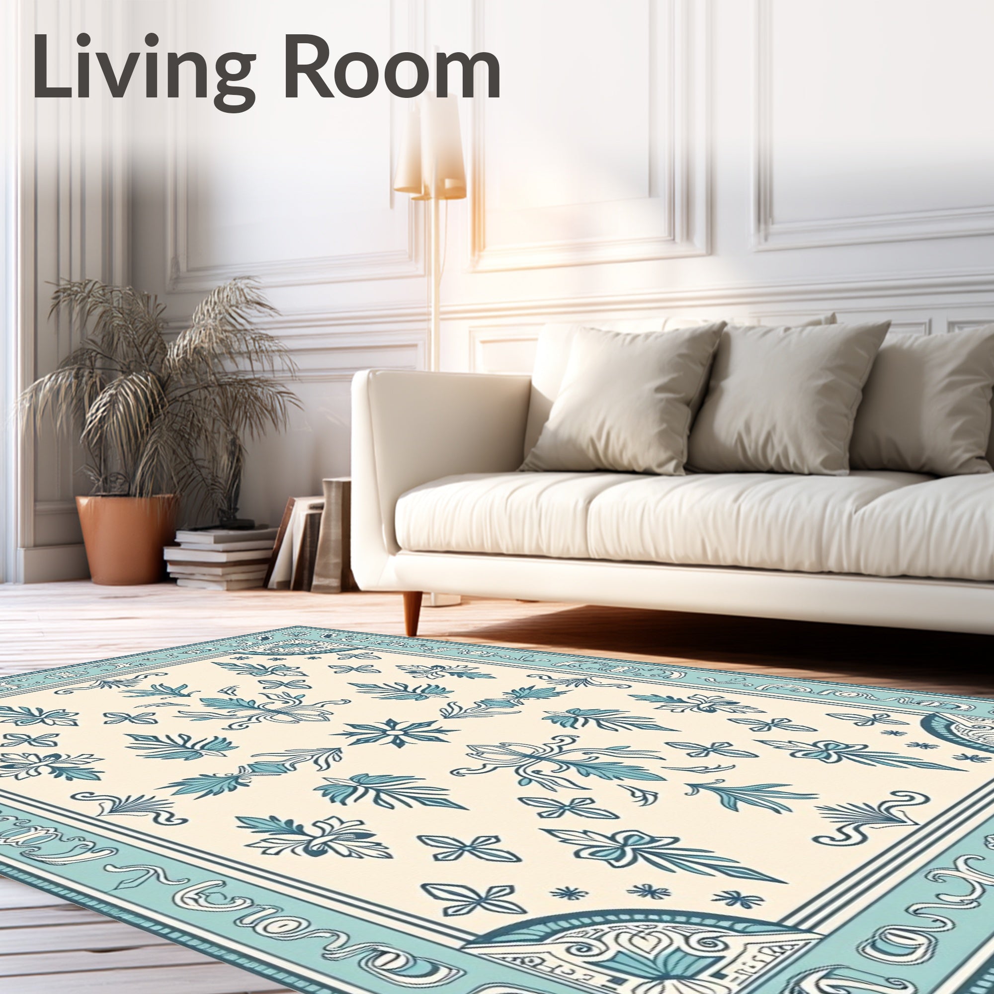 Ornate Teal Cream Floral Medallion Rug