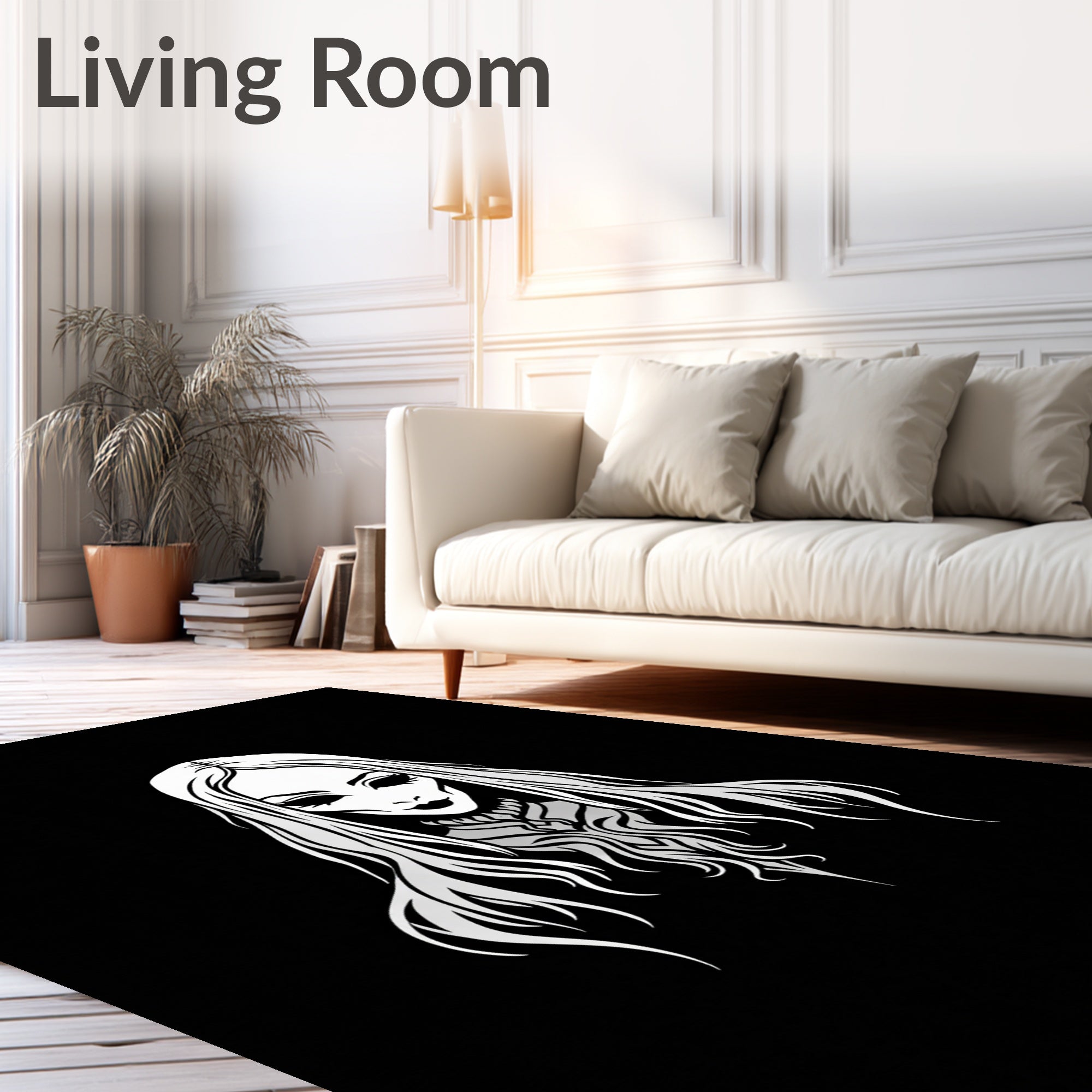 Gothic Portrait White Black Lady Rug