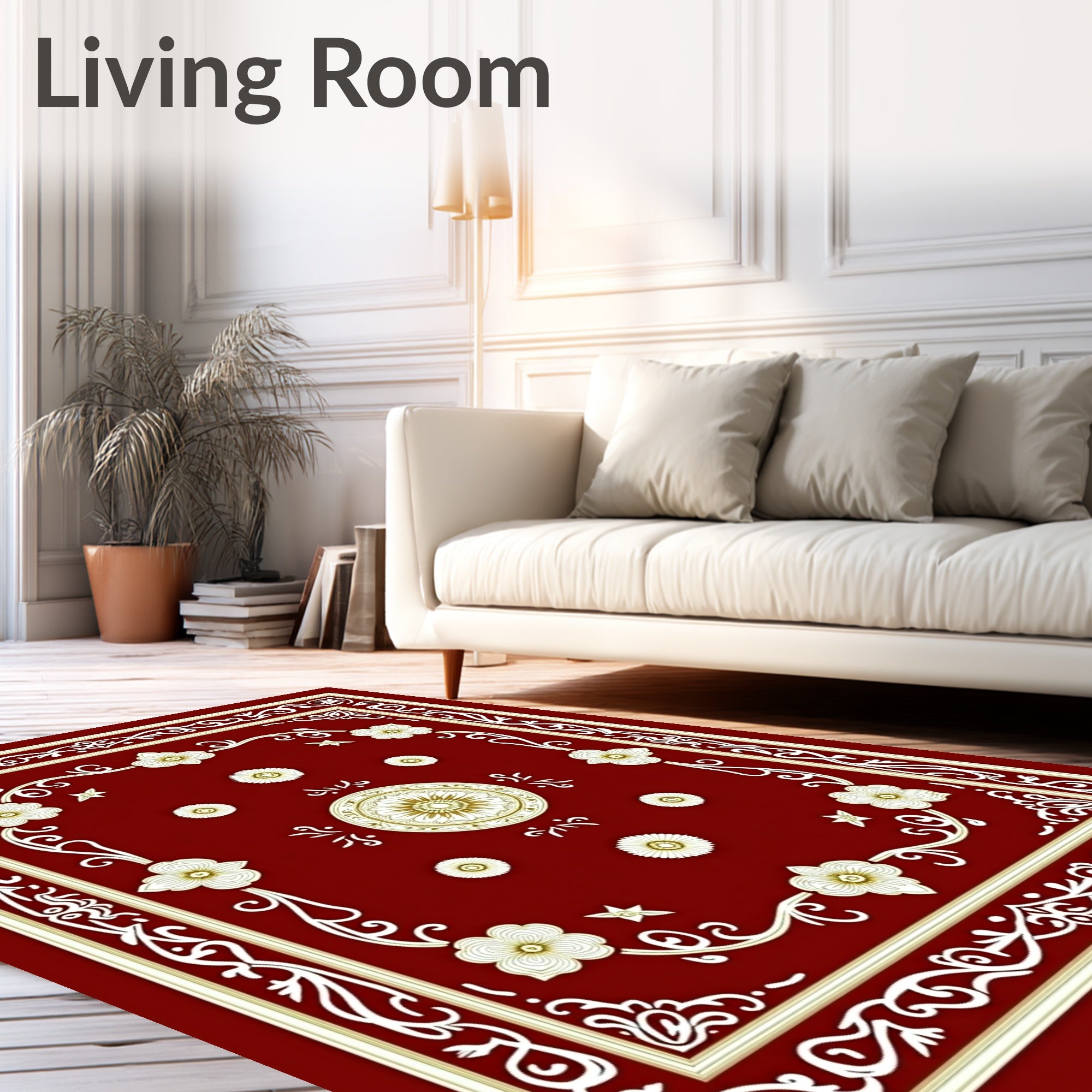 Crimson Gold Floral Medallion Frame Rug