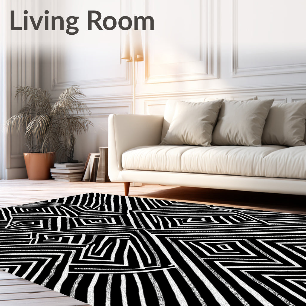 Monochrome Geometric Maze Labyrinth Rug