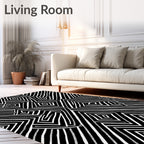Monochrome Geometric Maze Labyrinth Rug