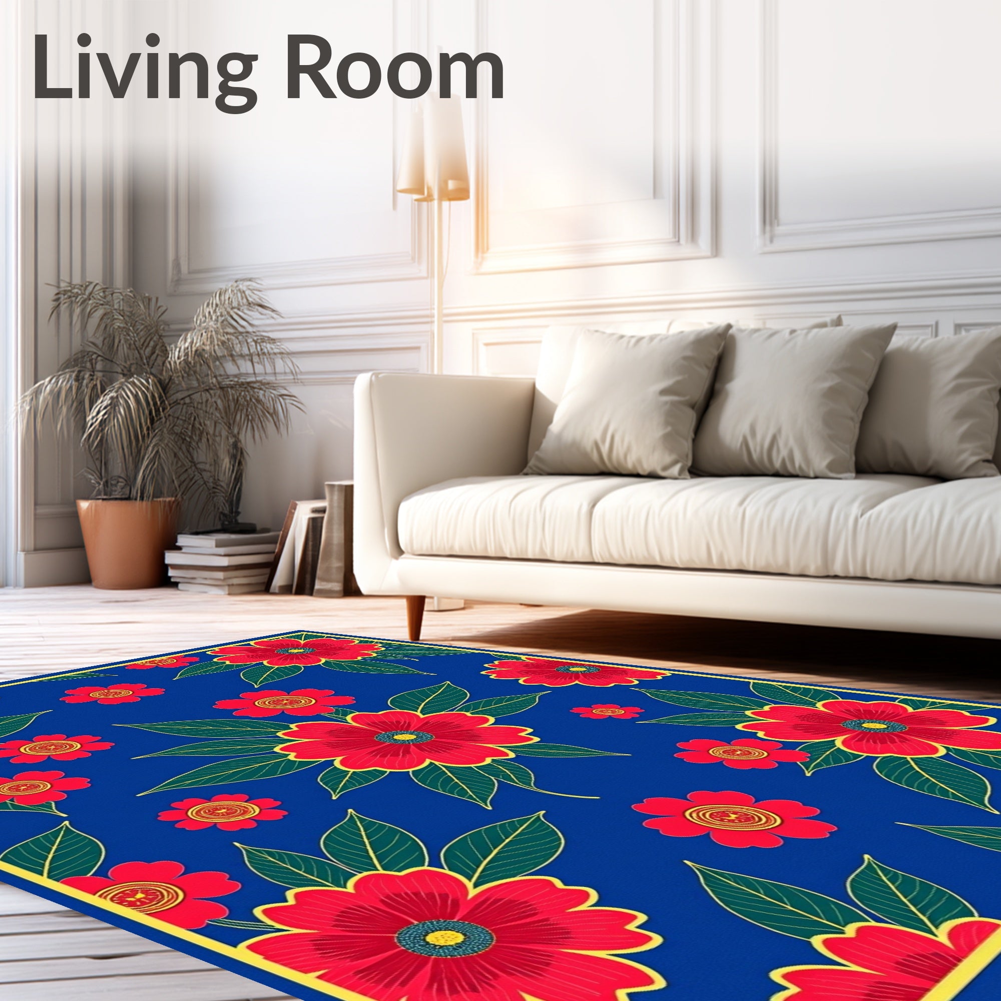 Vibrant Red Floral Foliage Medley Rug