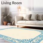 Light Blue Cream Scrollwork Border Rug