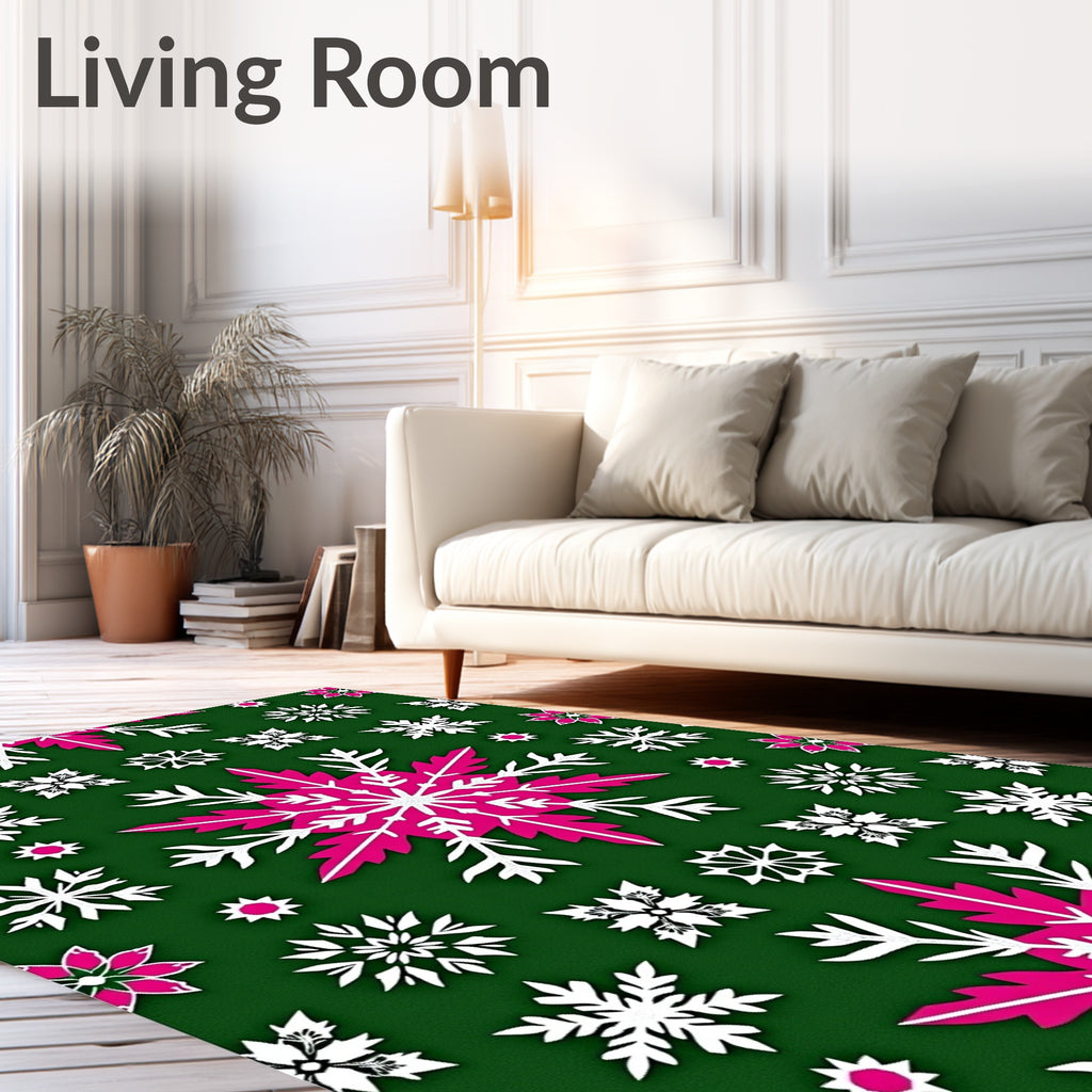 Festive Pink Snowflake Emerald Scatter Rug