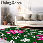 Festive Pink Snowflake Emerald Scatter Rug