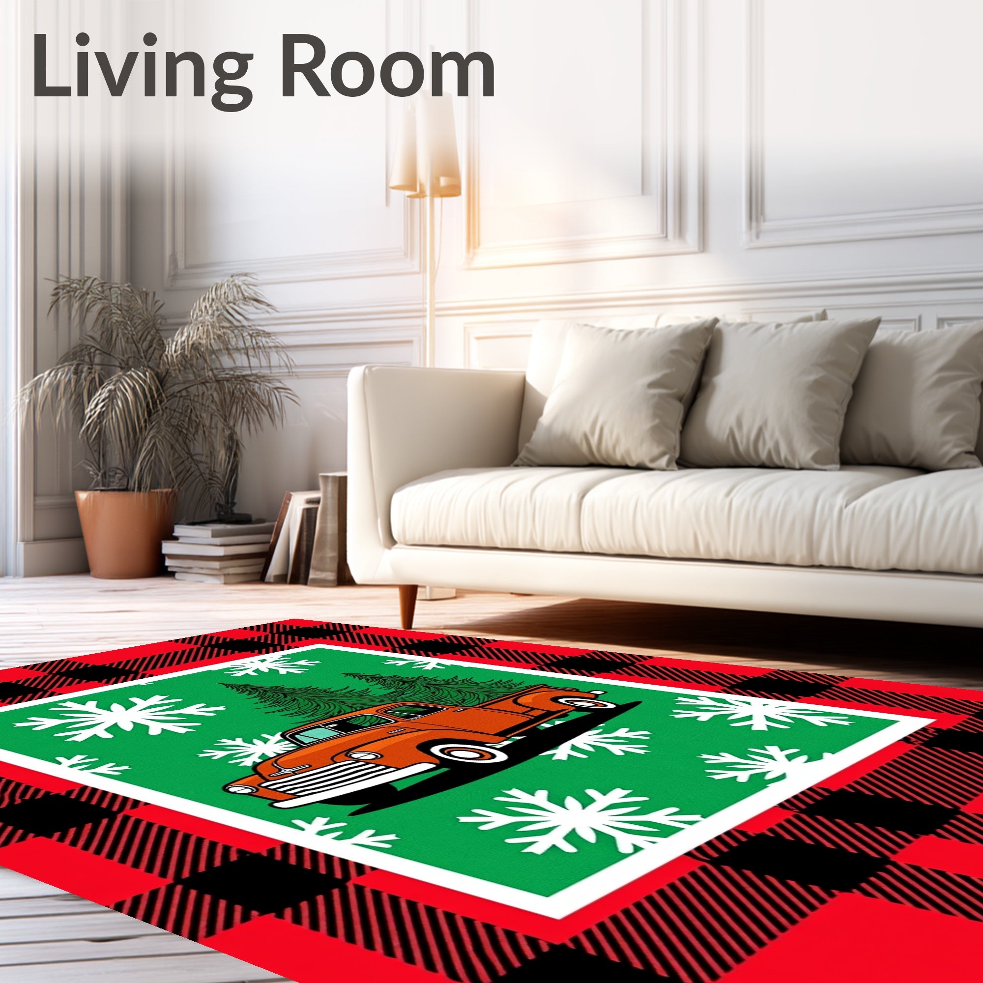Orange Truck Snowflakes Christmas Trees Rug