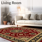 Ornate Crimson Gold Medallion Border Rug
