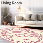 Pink Floral Medallion Scrolls Cream Rug