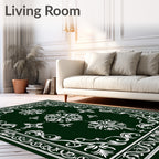 Victorian Green White Floral Medallion Rug