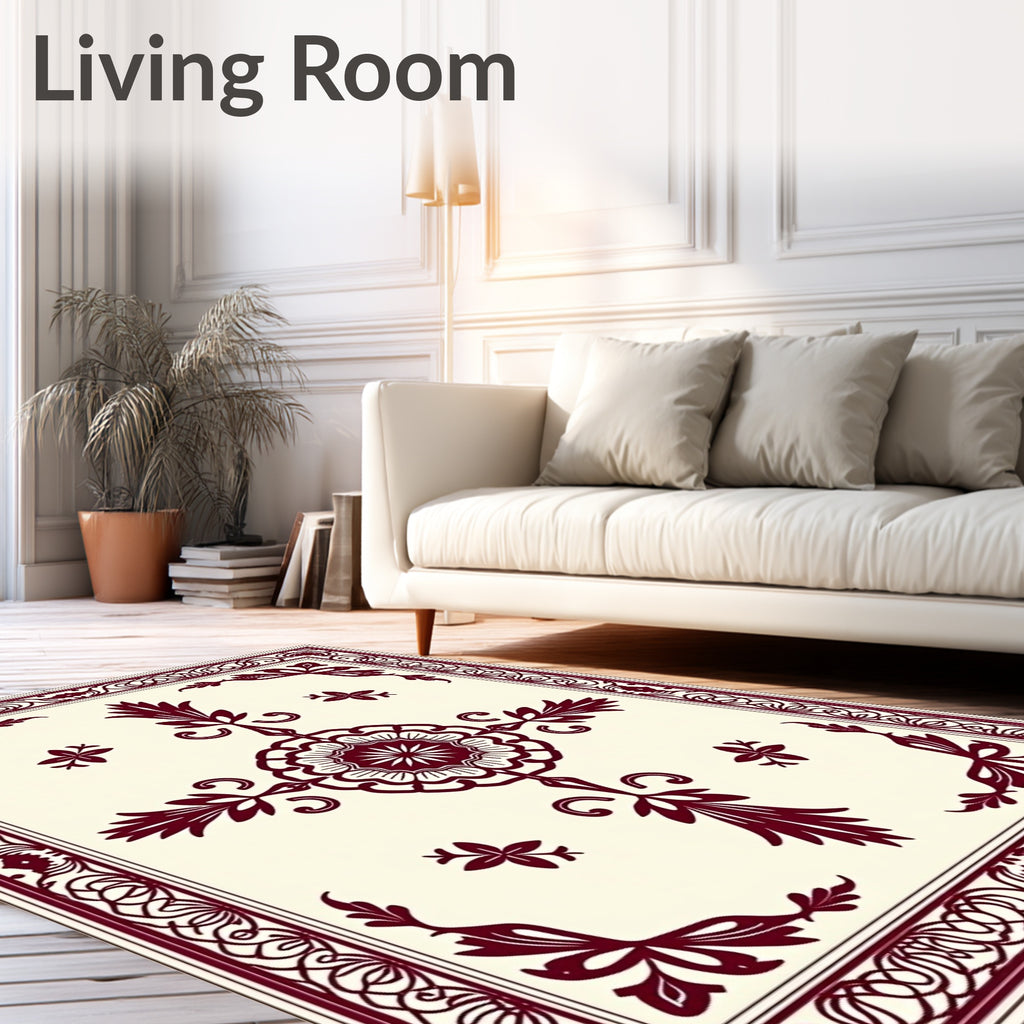 Deep Red Central Bloom Corner Accents Rug