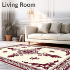 Deep Red Central Bloom Corner Accents Rug