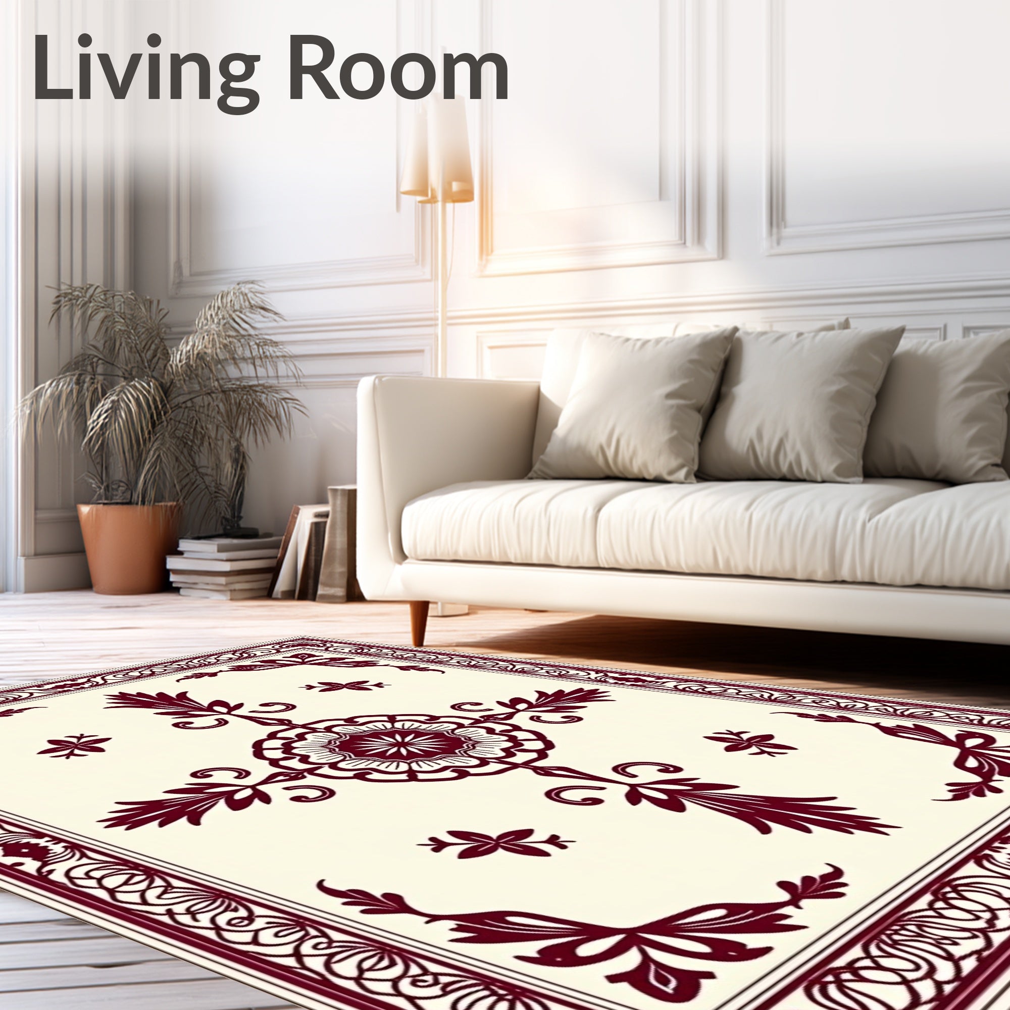 Deep Red Central Bloom Corner Accents Rug