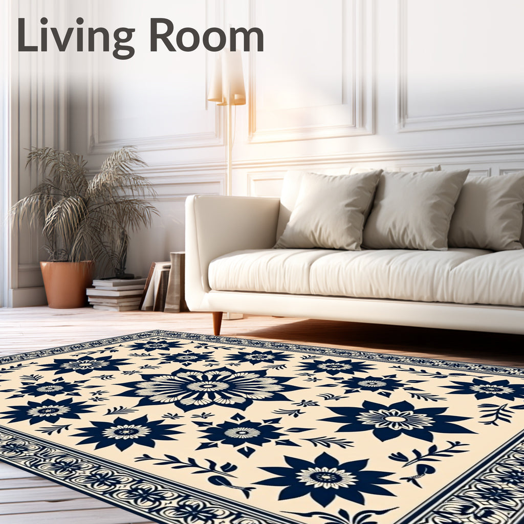 Midnight Bloom Botanical Border Rug