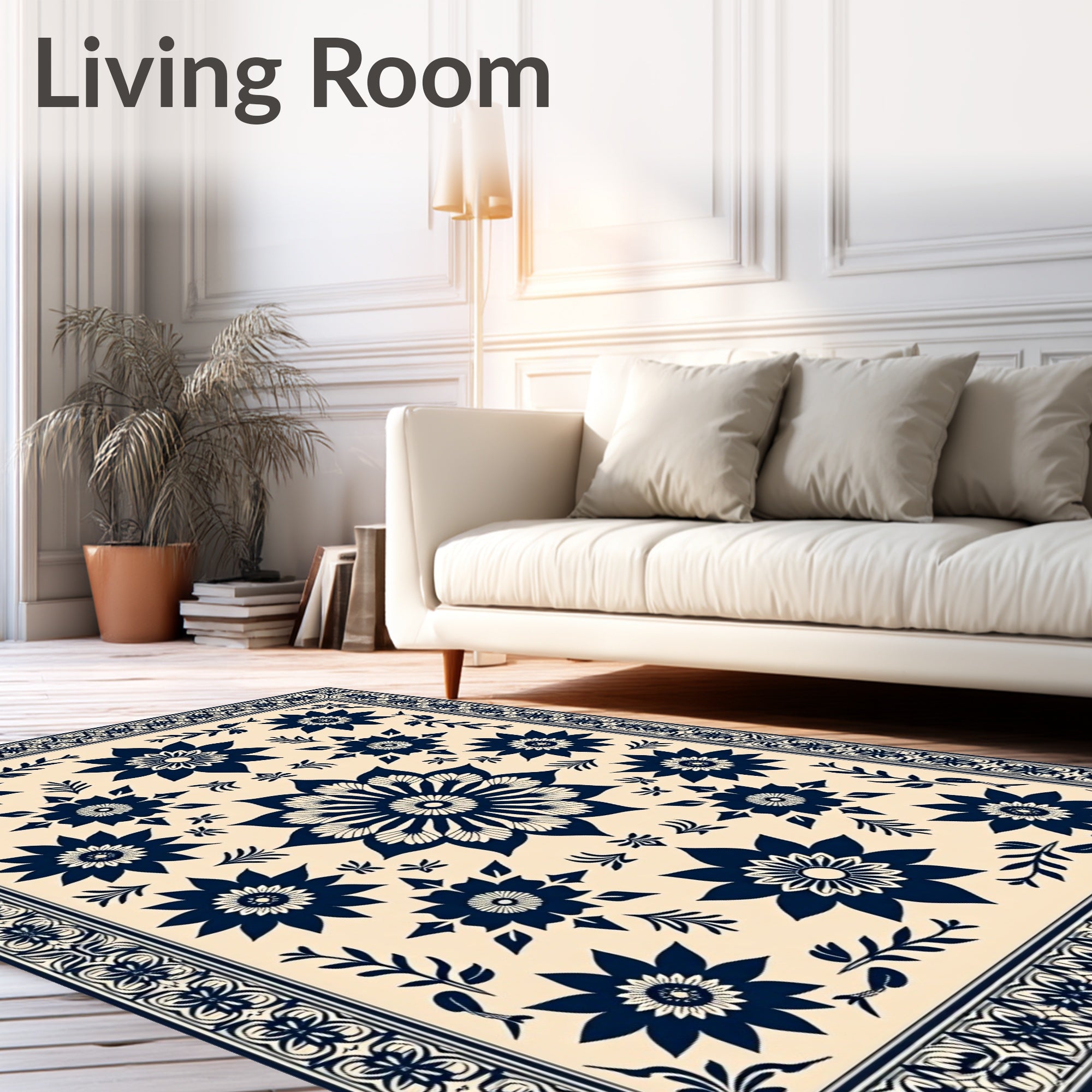 Midnight Bloom Botanical Border Rug