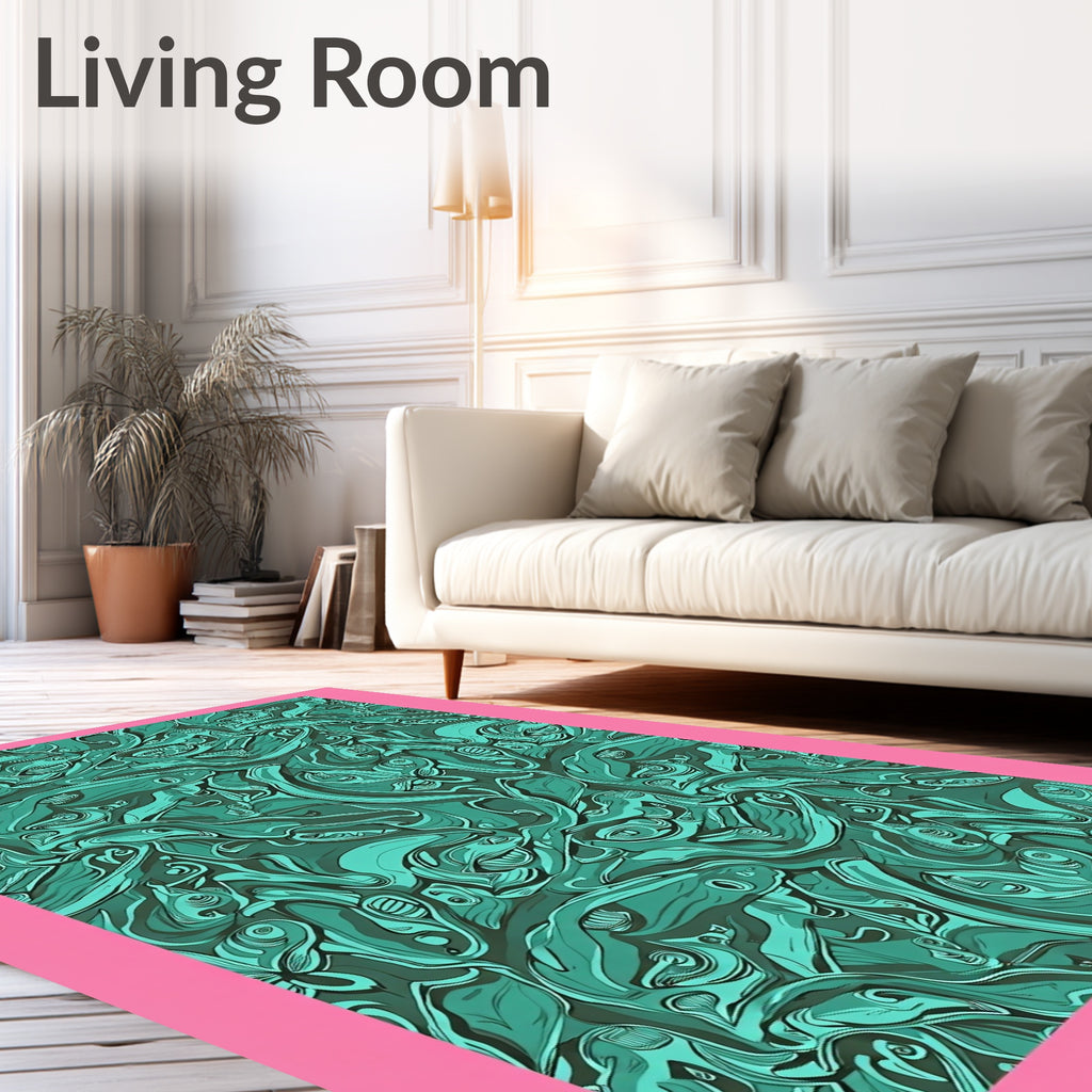 Teal Swirling Abstract Organic Forms Rug