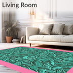 Teal Swirling Abstract Organic Forms Rug