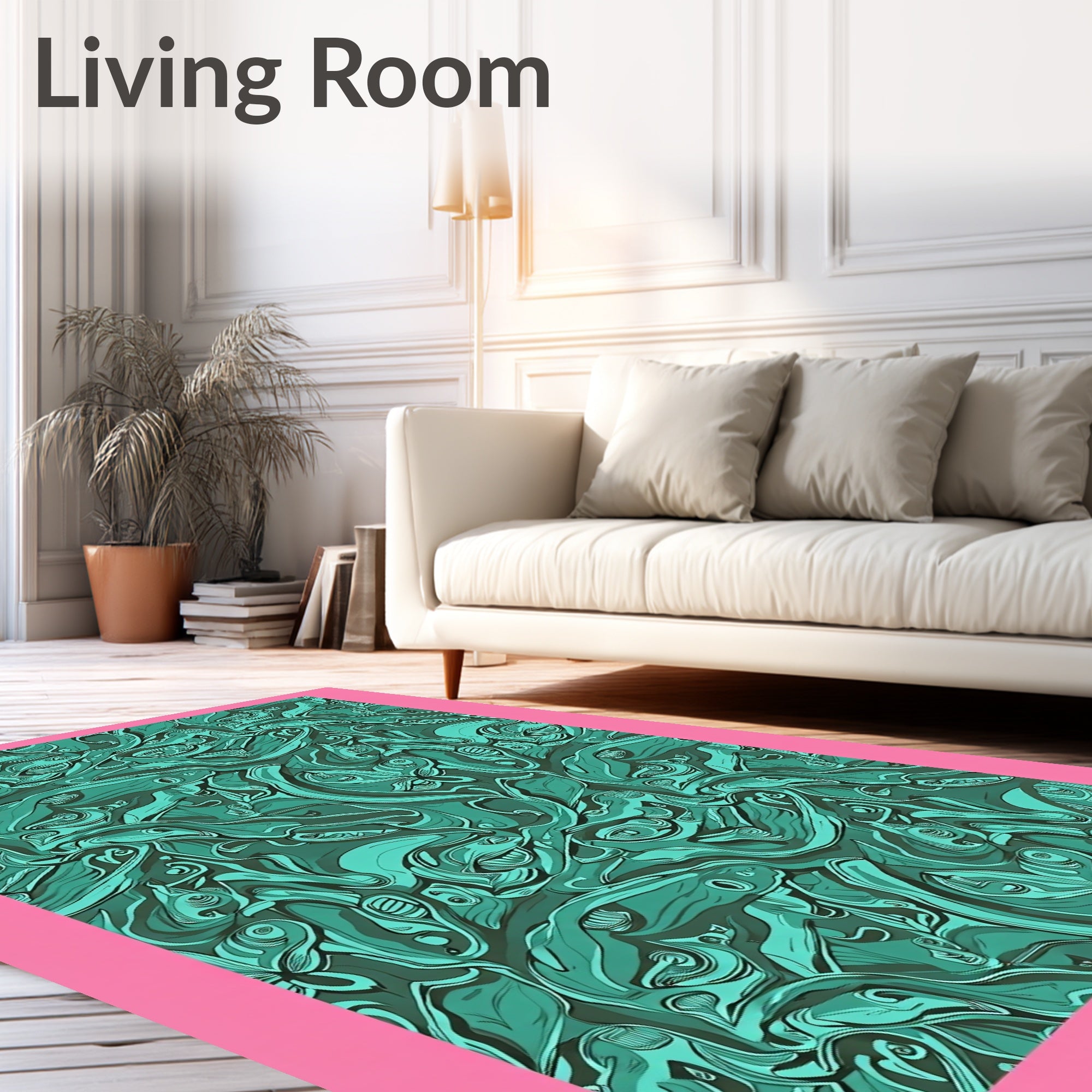 Teal Swirling Abstract Organic Forms Rug
