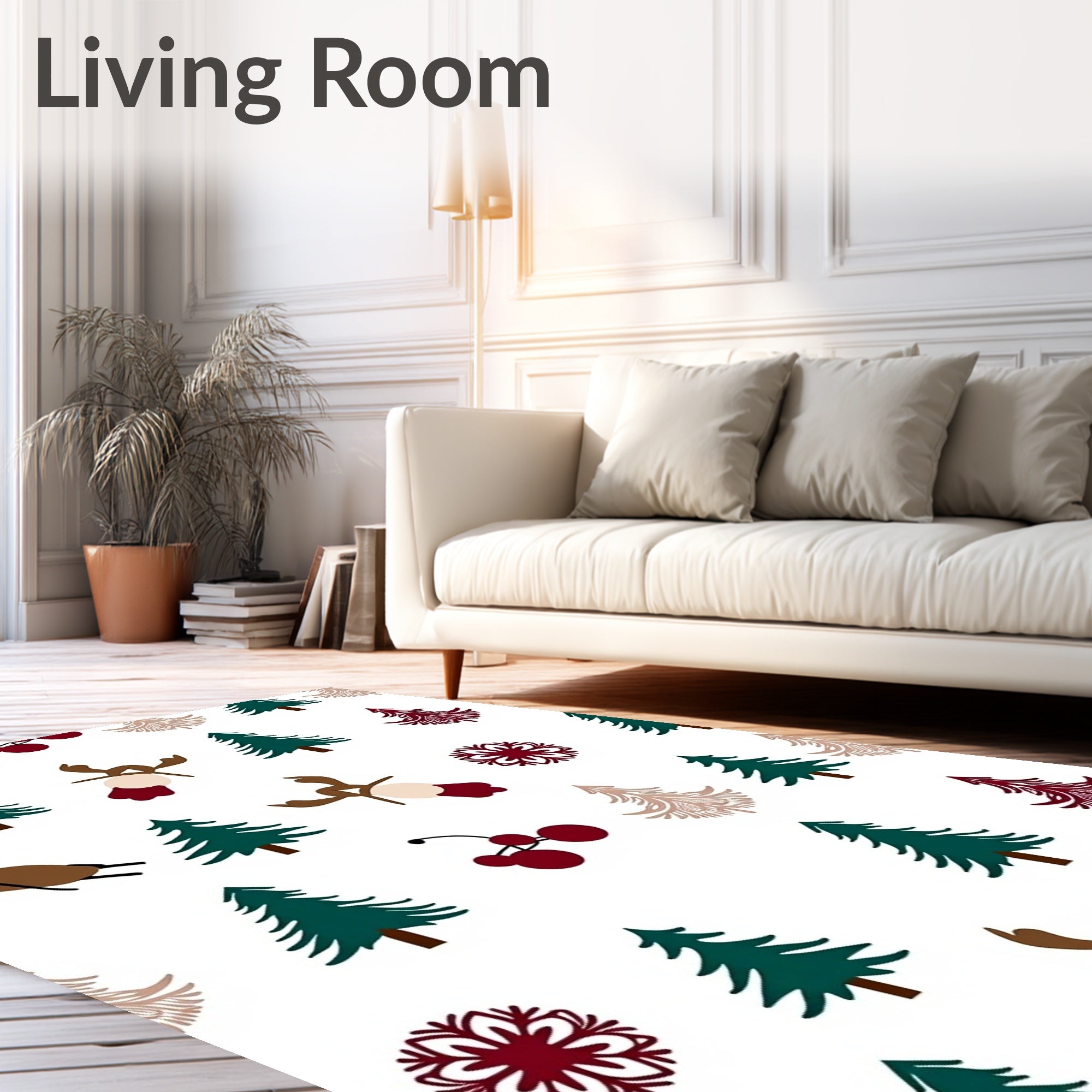 Woodland Winter Reindeer Christmas Trees Rug