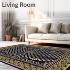 Golden Floral Medallion Navy Rug