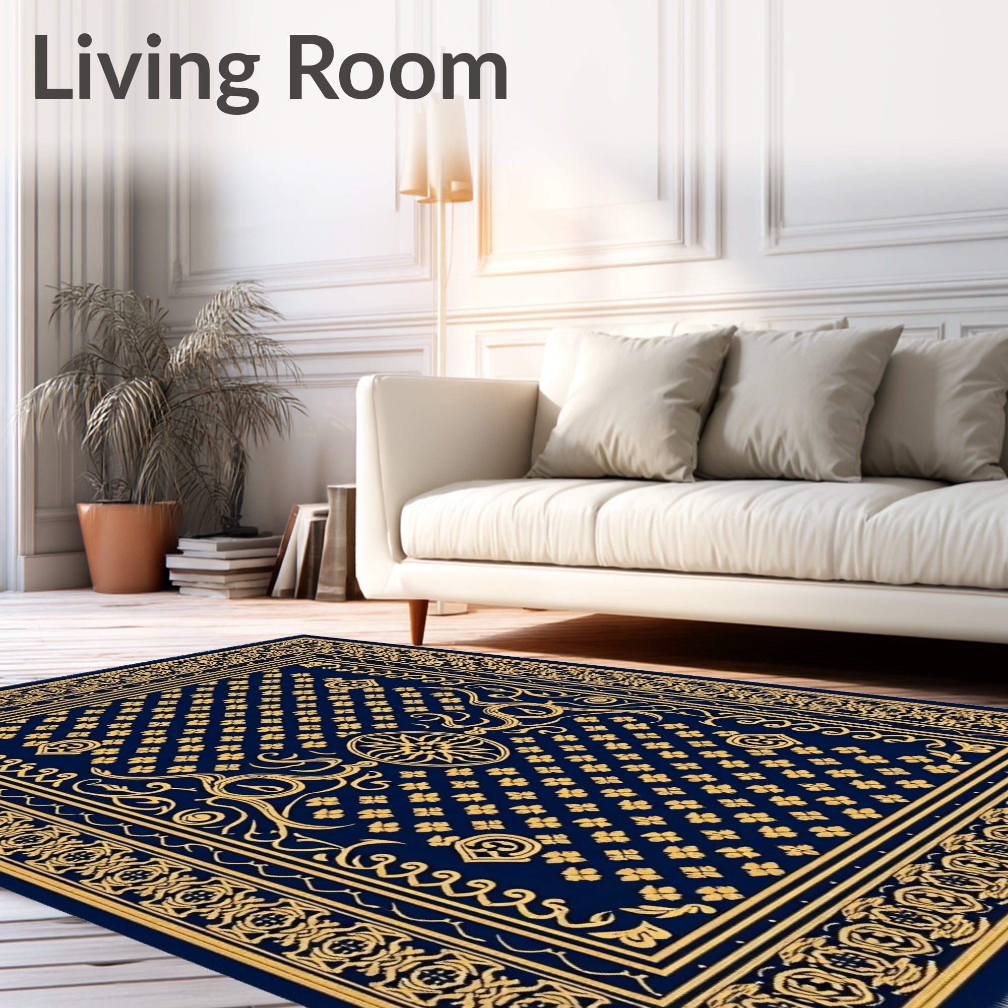 Golden Floral Medallion Navy Rug