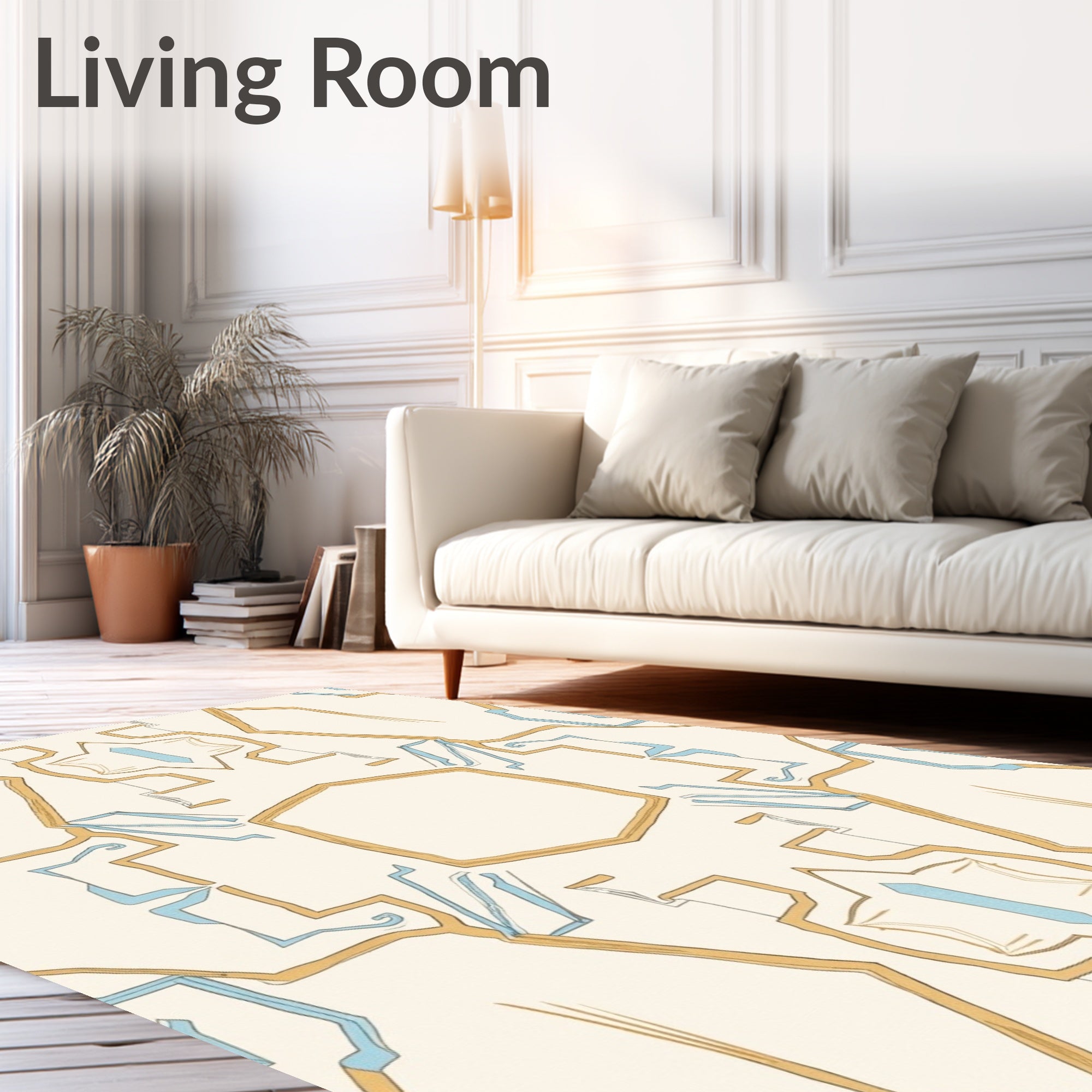 Organic Golden Blue Geometric Mosaic Rug