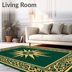 Emerald Gold Sunburst Scroll Border Rug