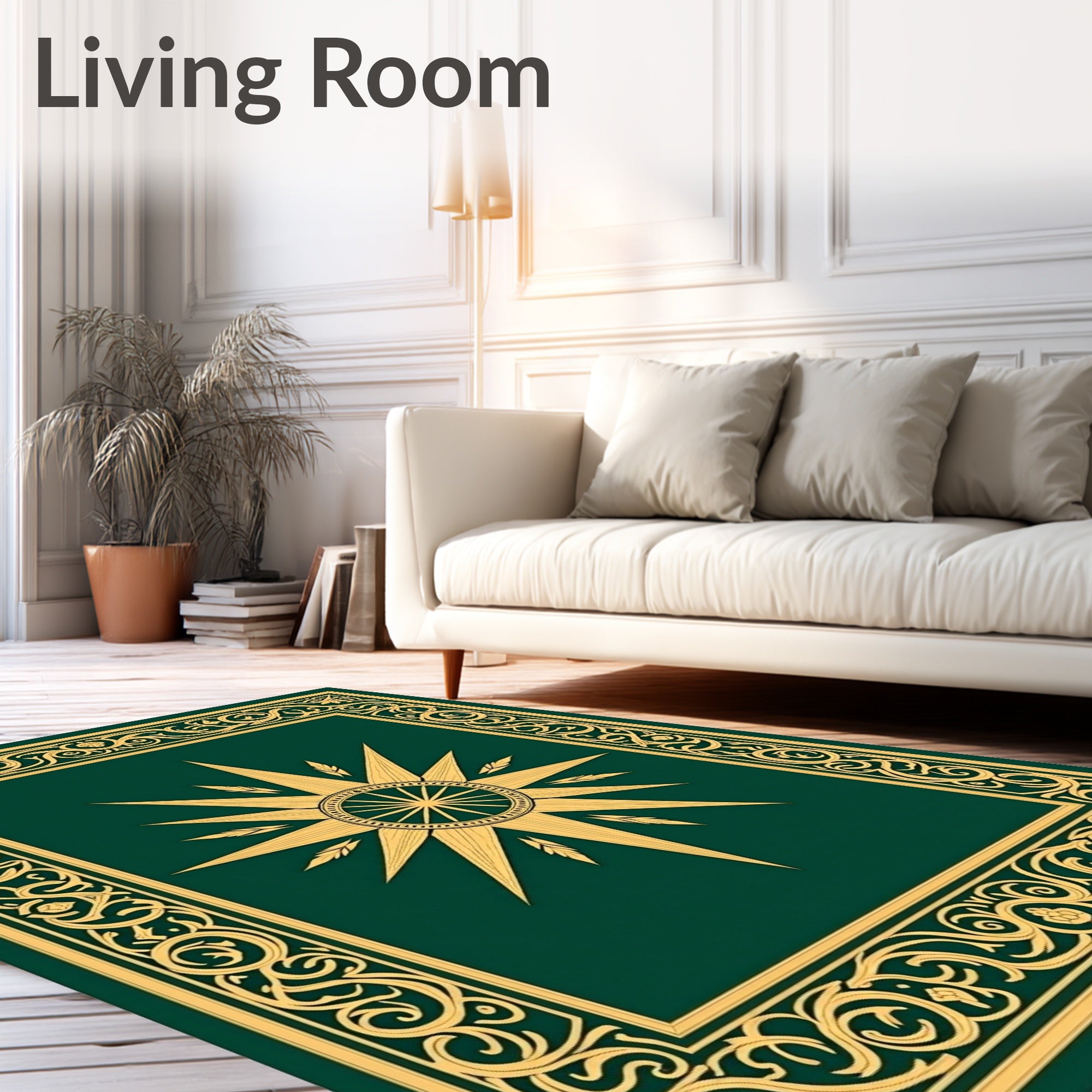 Emerald Gold Sunburst Scroll Border Rug