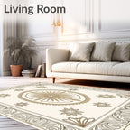 Gold and Cream Floral Medallion Border Rug