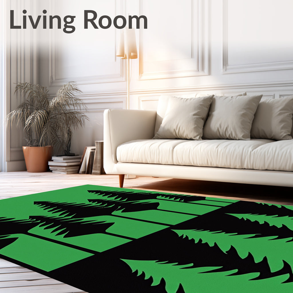 Black Pine Forest Silhouette Green Rug