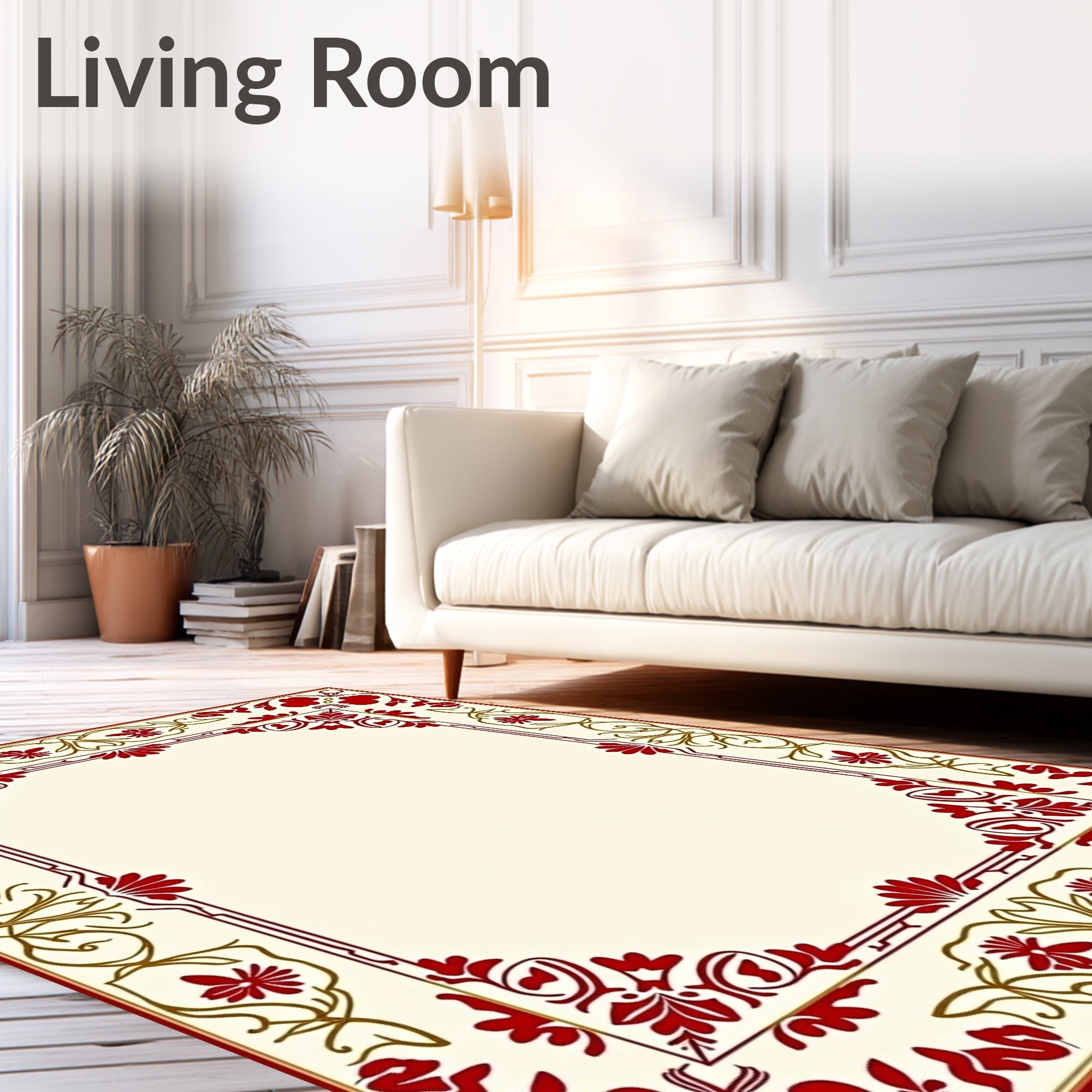 Crimson Gold Floral Border Rug