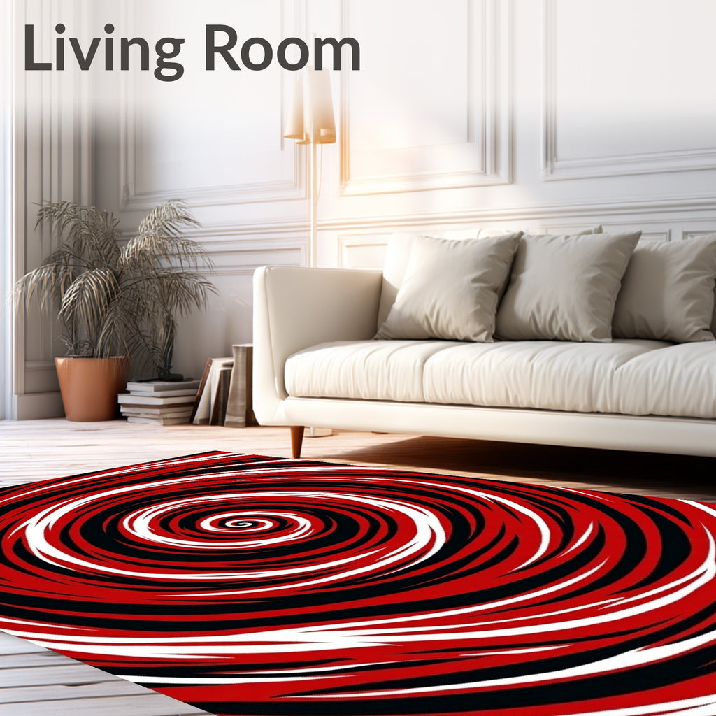 Bold Red White Swirl Concentric Rug
