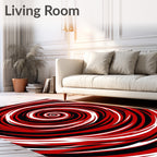 Bold Red White Swirl Concentric Rug