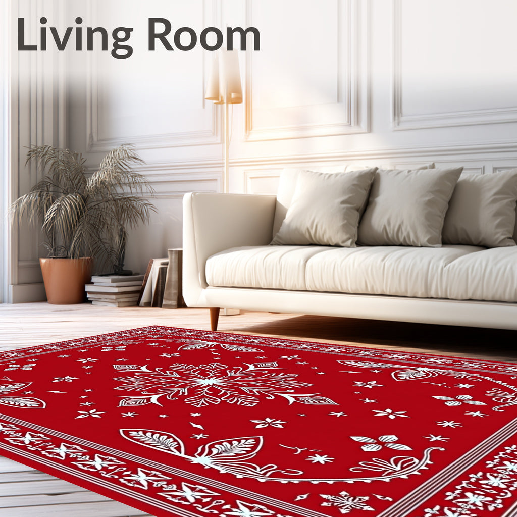 Vibrant Red Snowflake Medallion Rug