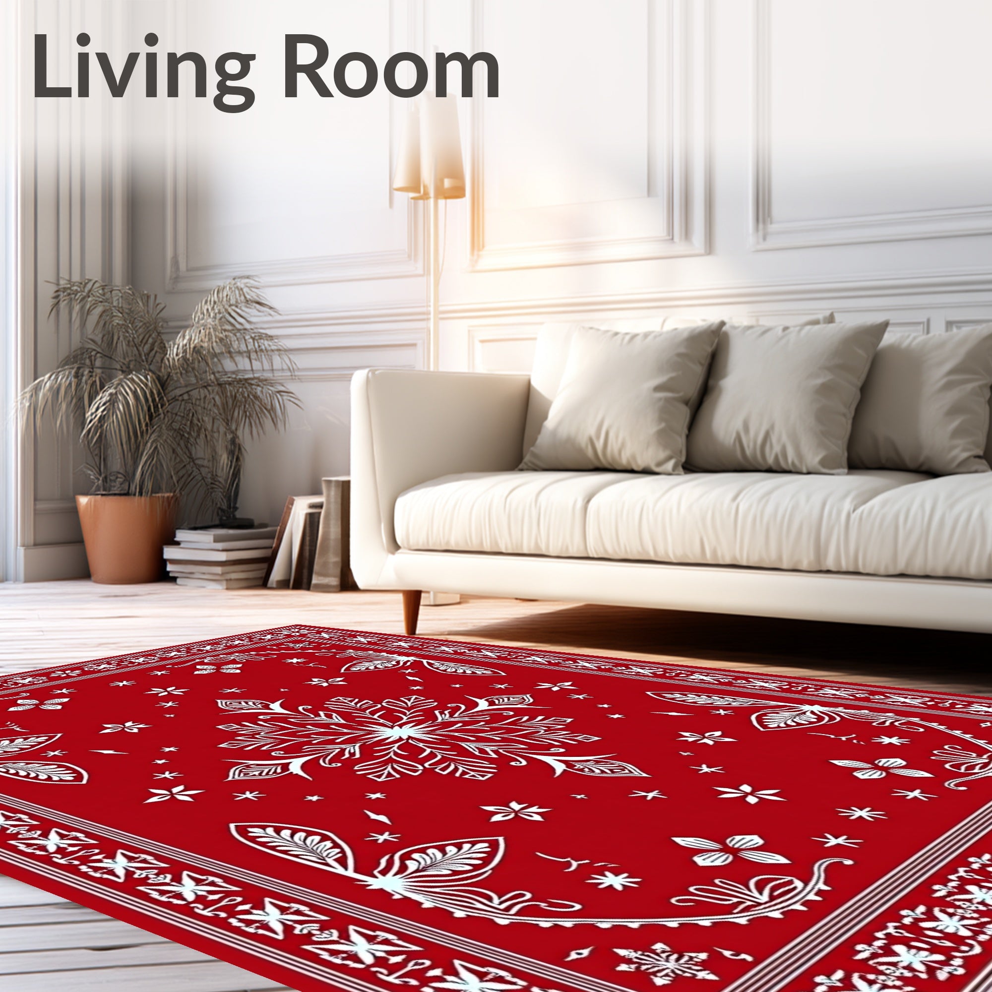 Vibrant Red Snowflake Medallion Rug